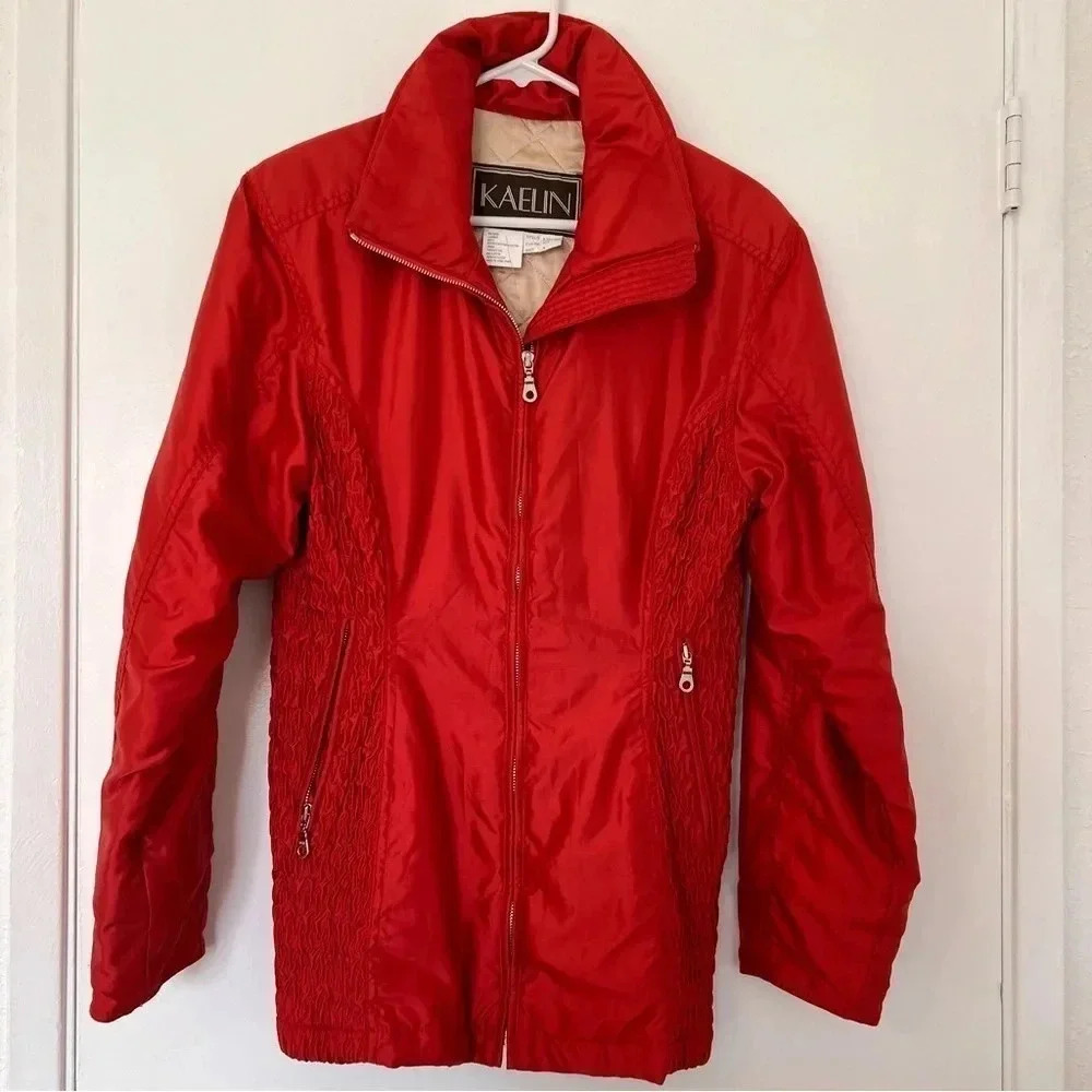 Kaelin Red Ski Jacket Quilted Winter Warm Puffy Size 8 Long Line Vintage